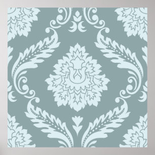 Poster Rococo Damask Padrão Grande Ovo de Pato Azul+Turqu