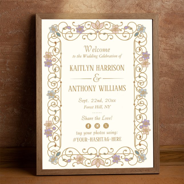 Poster Rococo Revival Elegant Vintage Floral Wedding (Criador carregado)