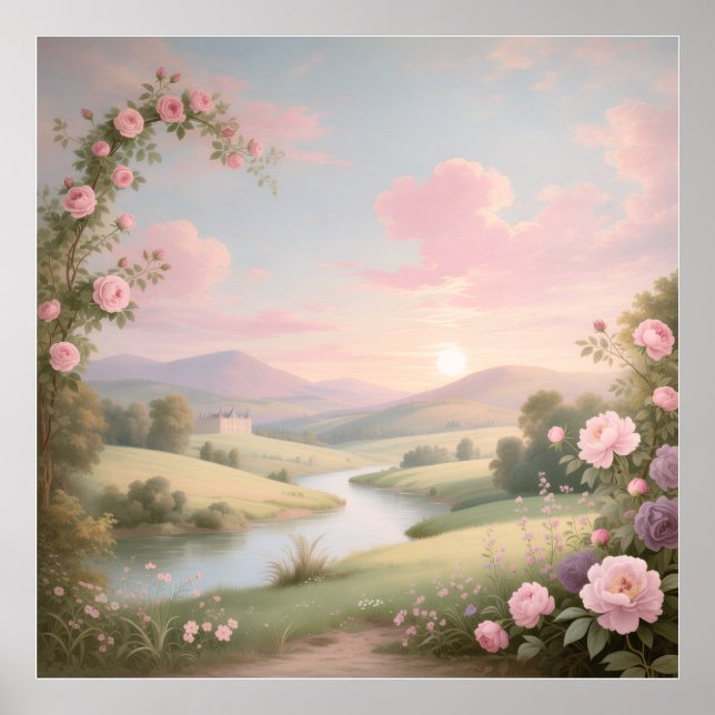 Poster Rococo Rose River Landscape Mural (Frente)