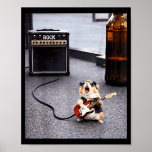 Poster Rocstar hamster fofo guitarra engraçada punk rock'