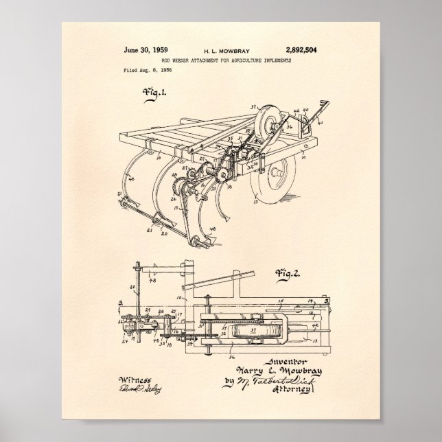 Poster Rod Weeder Attachment 1959 Patent Art Old Peper (Frente)
