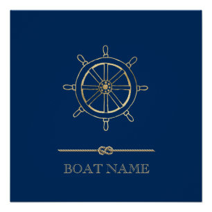 Pôster Roda de Leme Náutica Dourada, Azul Marinho