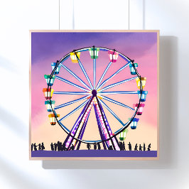 Pôster Roda Gigante Pôr do Sol | Aquarela Bonita