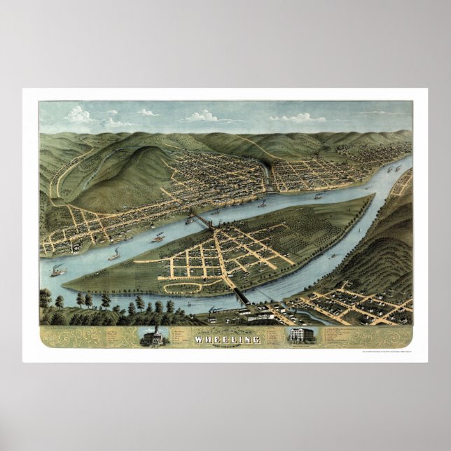 Poster Roda, Mapa Panorâmico WV - 1870 (Frente)