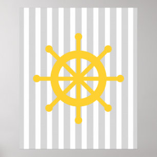 Poster Roda náutica listrada amarela e cinzenta do navio