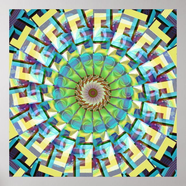 Poster Roda Teal da Arte Fractal Fortune (Frente)