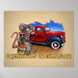 Poster Roddy Rat Fink Style Moonshine Brewmaster Cartoon