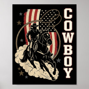 Poster Rodeio Pai Cowboy Patriótico Bandeira Americana Oc
