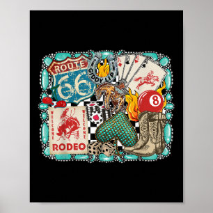 Poster Rodeio Western Retro Cowboy Giddy Up Turquesa 