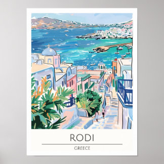 Poster Rodi Grécia Ilustração de Arte Vintage Viagem