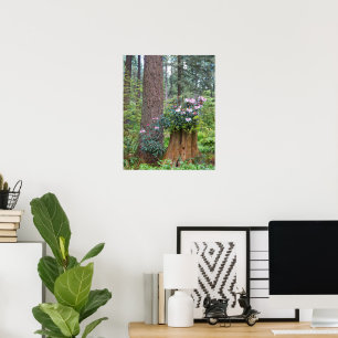 Poster Rododendros Rosa em Toco de Árvore Floral