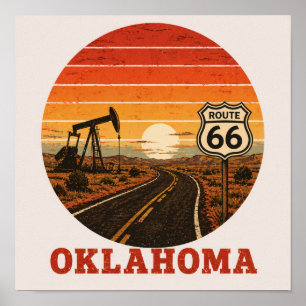 Poster Rodovia 66 Oklahoma Campo Petrolífero Pôr-do-sol H