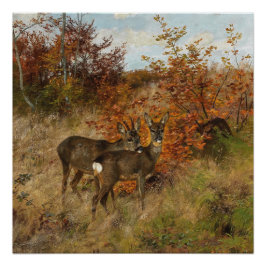 Pôster Roe Deer com o Autumn Deixa a Vintage