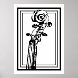 Poster Rolagem de violino preto e branco com contornos pr