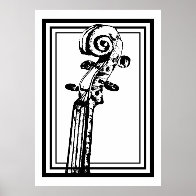 Poster Rolagem de violino preto e branco com contornos pr (Frente)