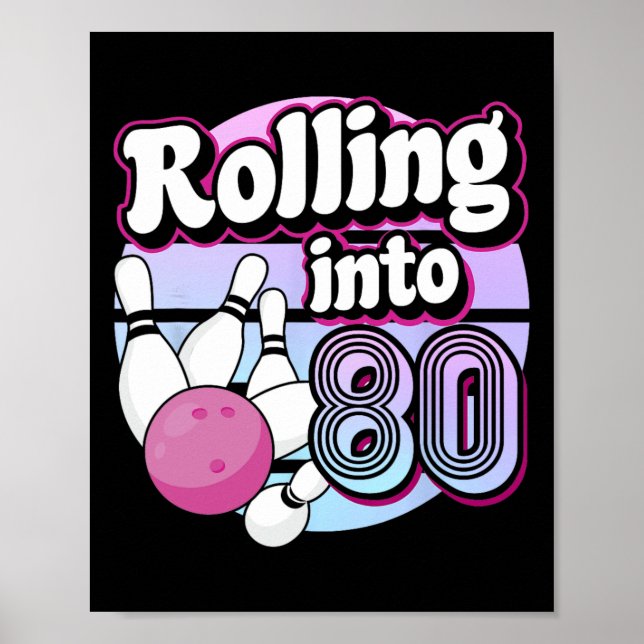 Poster Rolando para 80 Boliche de aniversário (Frente)