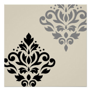 Pôster Rolar Damask Art I Black Cinza Creme
