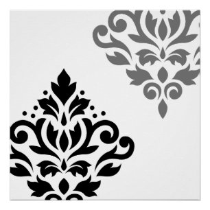 Pôster Rolar Damask Art I Black & Cinza on White
