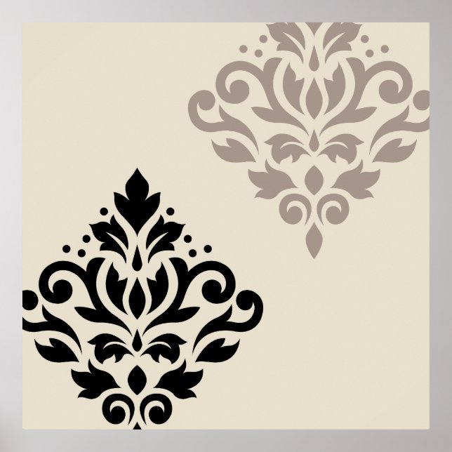 Poster Rolar Damask Art I Black Taupe Cream (Frente)