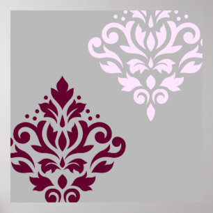 Poster Rolar Damask Art I Plum Pink Cinza