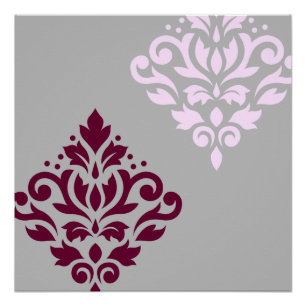 Pôster Rolar Damask Art I Plum Pink Cinza