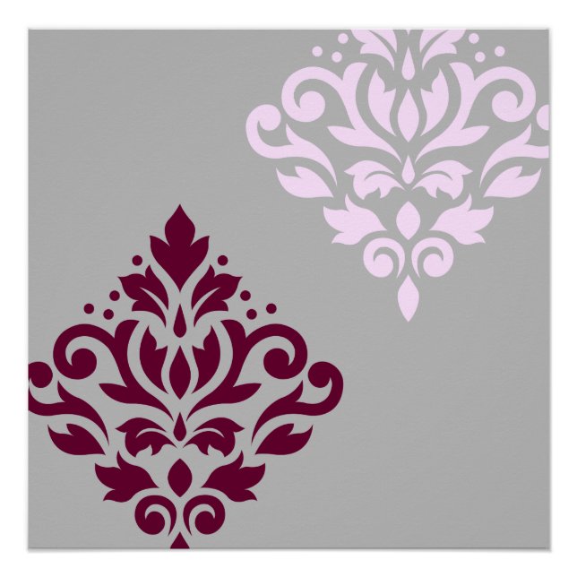 Pôster Rolar Damask Art I Plum Pink Cinza (Frente)