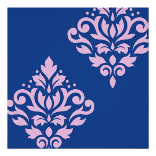 Pôster Rolar Damask Art I Rosa em Azul