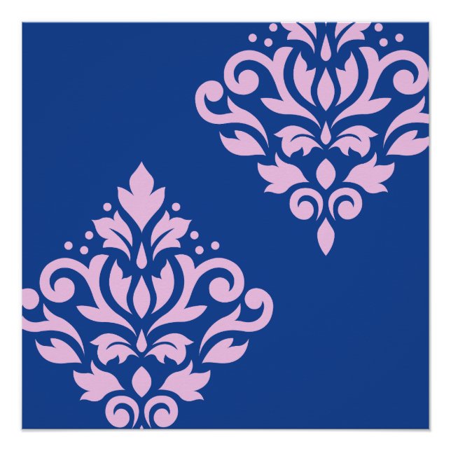 Pôster Rolar Damask Art I Rosa em Azul (Frente)