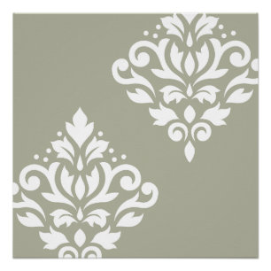 Pôster Rolar Damask Art I White em Verde