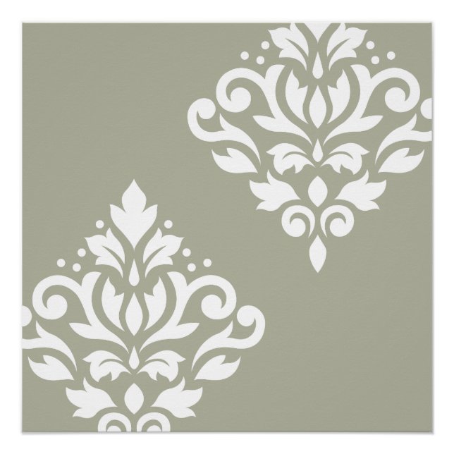 Pôster Rolar Damask Art I White em Verde (Frente)