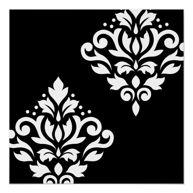 Pôster Rolar Damask Art Ib White em Preto (Frente)