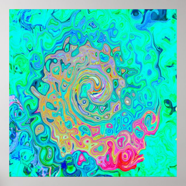 Poster Rolha de Abstrato do Groovy Retro Arco-Íris Líquid (Frente)