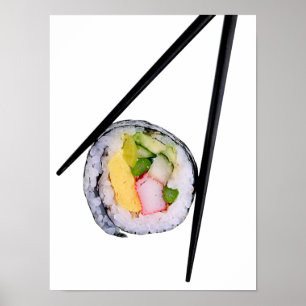 Pôster Roll & Chopsticks Sushi - Modelo personalizado
