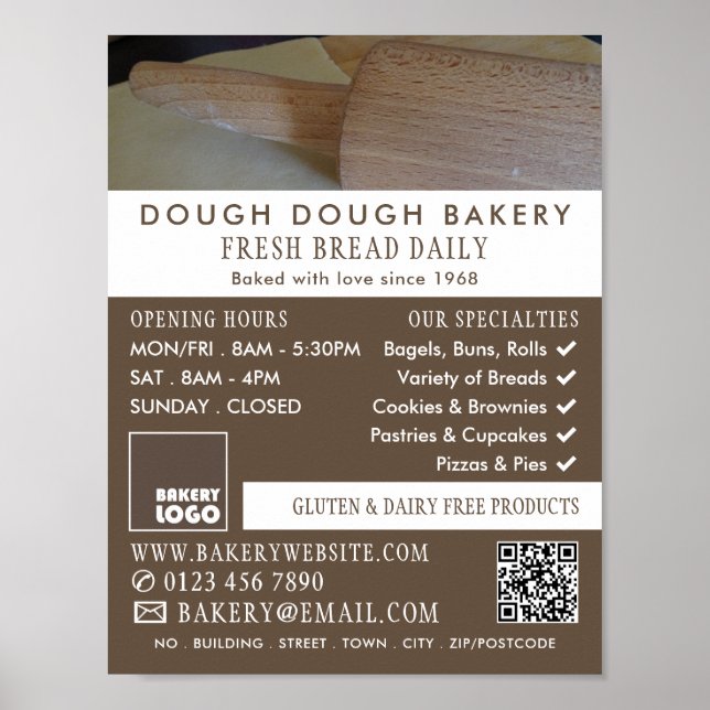 Poster Roller e Pastelaria, padeiros, Bakery Store Advert (Frente)