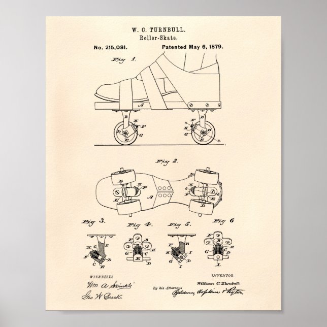 Poster Roller Skate 1879 Patent Art Old Peper (Frente)