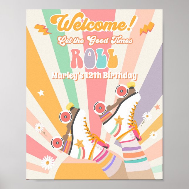 Poster Roller Skate Skating Retro Groovay Aniversário Bem (Frente)