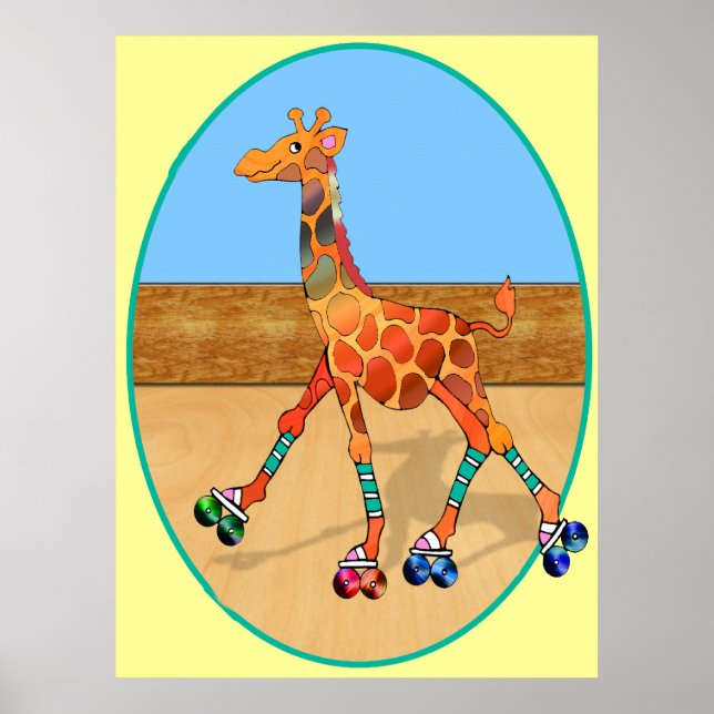 Poster Roller Skating Giraffe no Roller Rink (Frente)