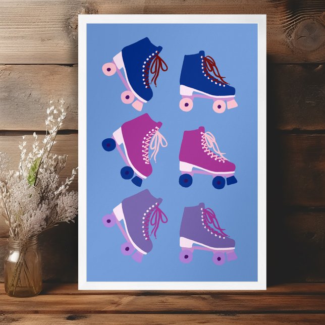Poster Rollerskates púrpura rosa (Retro Rollerskates Purple Pink Poster Wall Art Cute Kids Nursery Playroom )