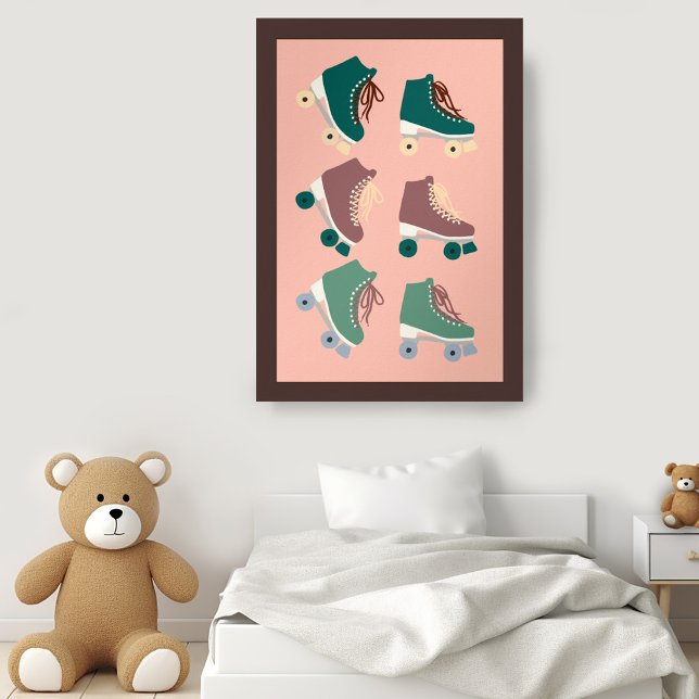 Poster Rollerskates Verdes Pecudos Rosa Legal (Retro Rollerskates Green Dusty Pink Poster Nursery Playroom Vintage Cute Groovy Wall Art)