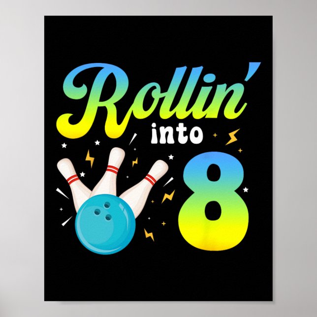 Poster Rollin' Em 8 Boliches 8º Bday Party 8 Anos (Frente)