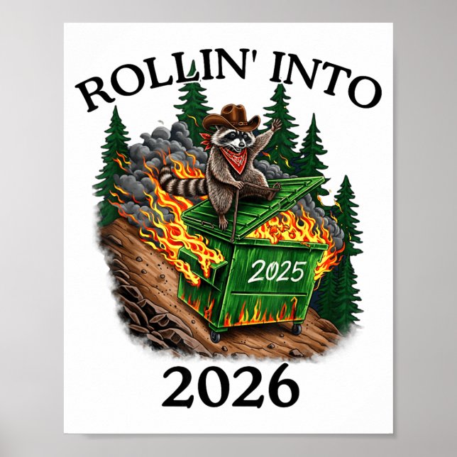 Poster Rollin’ Into 2026 Dumpster Fire New Year Party Fun (Frente)