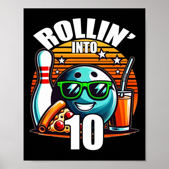Poster Rollin para 10 Boliches Festa de aniversário 10º A (Frente)