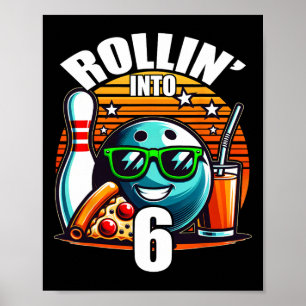 Poster Rollin para 6 Boliche de 6 de Festa de aniversário