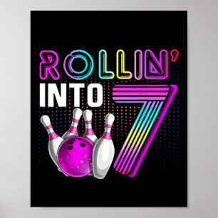 Poster Rollin para 7 Boliche de 7 de Festa de aniversário