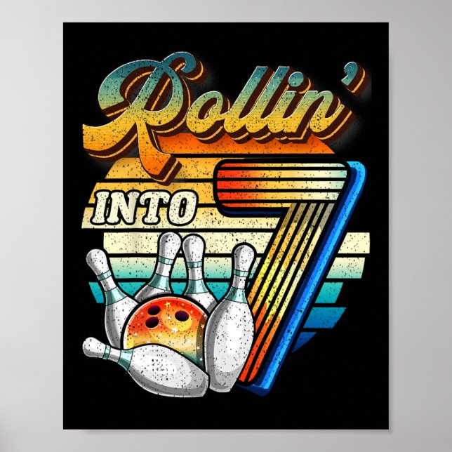 Poster Rollin para 7 Boliche de 7 de Festa de aniversário (Frente)