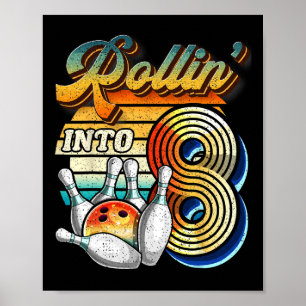 Poster Rollin para 8 Boliches Festa de aniversário 8º ani