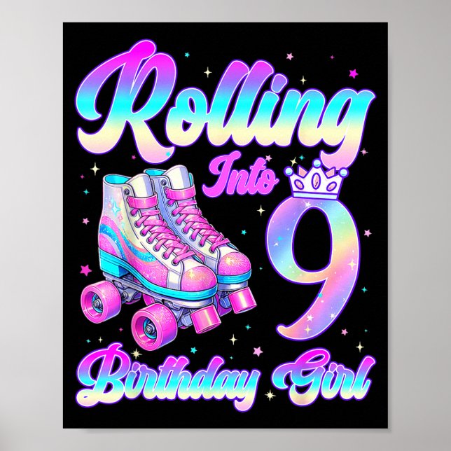 Poster Rolling Into 9 Year Old Roller Skating 9th Birthda (Frente)