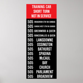 Pôster Rollsign de Streetcar TTC de Réplica TTC de 505 DU