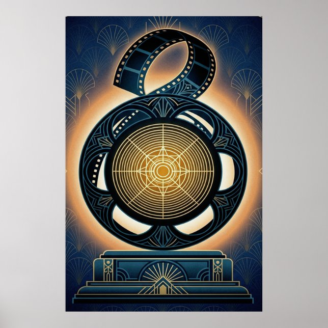 Poster Rolo de Filme Art Deco Dourado e Azul Meia-Noite (Frente)