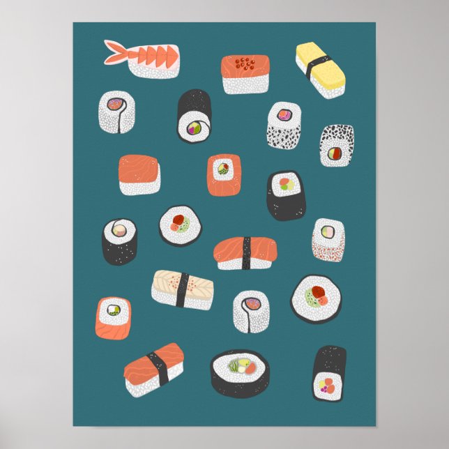 Poster Rolo de Maki Nigiri de Sushi Japonês (Frente)